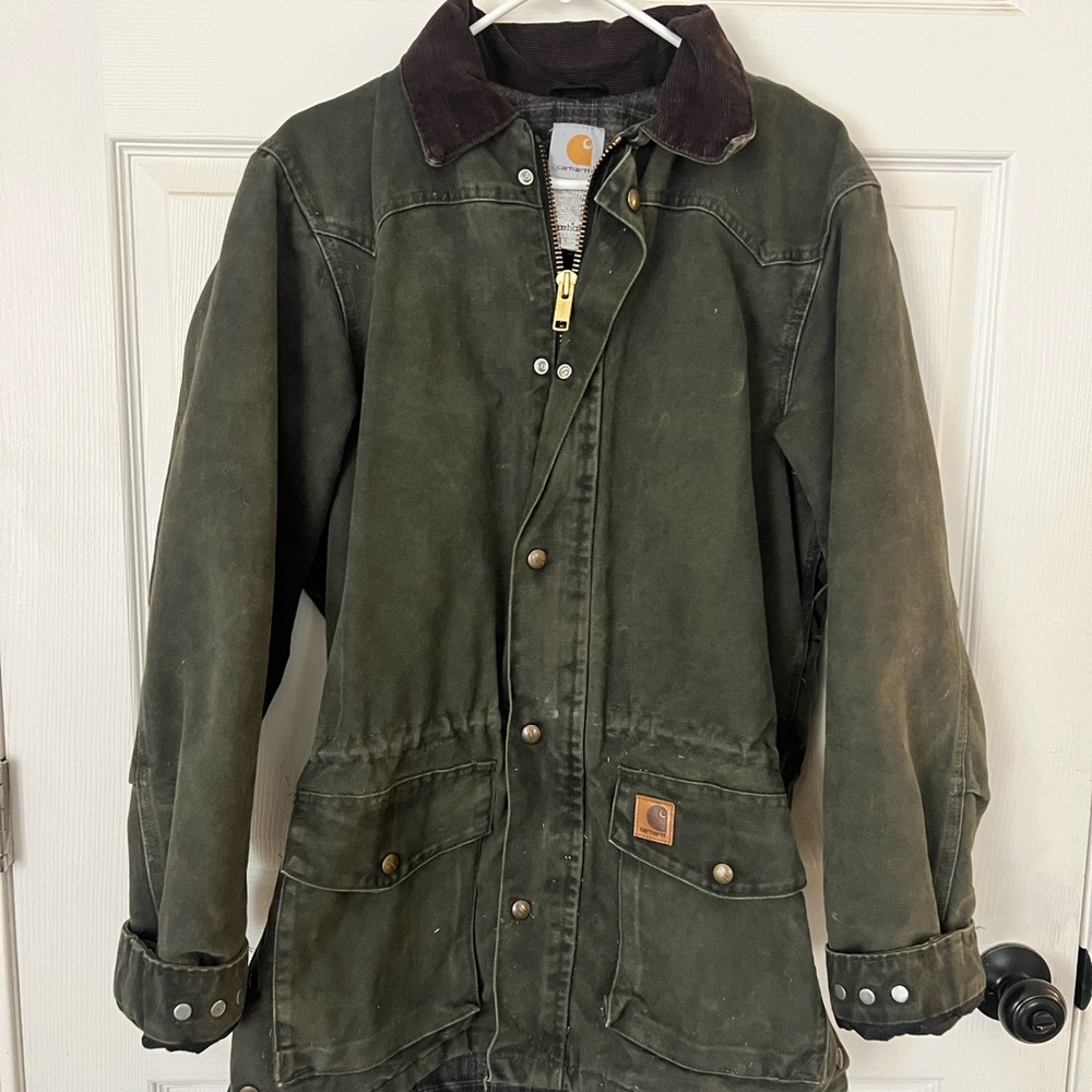 VTG Carhartt C52 Green Chore Coat with Dark Brown Collar